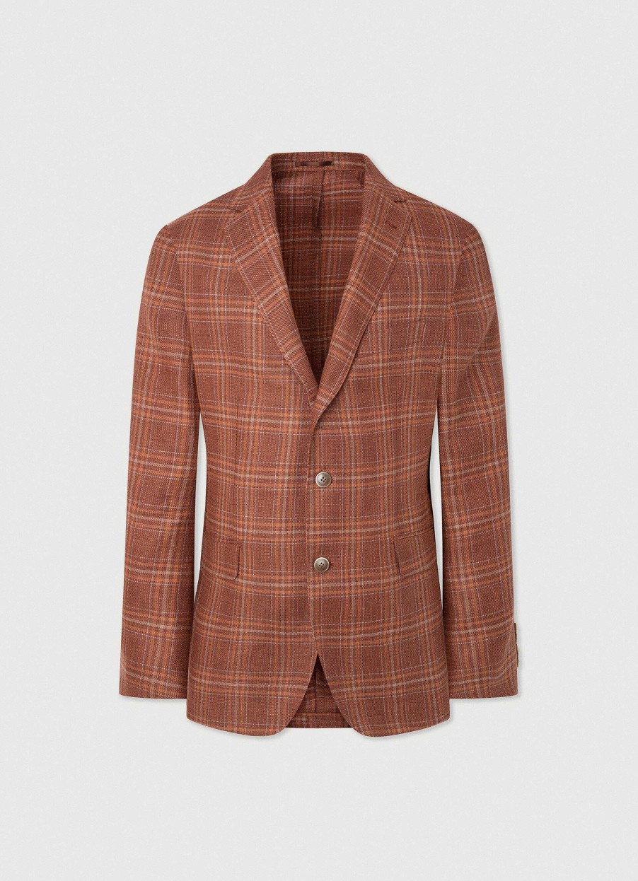 Kleding Hackett London | Blazer Van Wol En Linnen Geruit