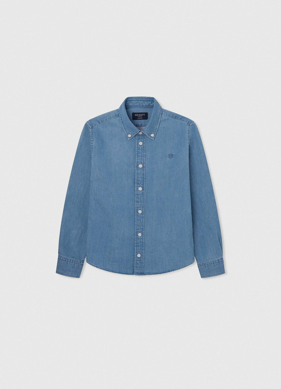 Jongens Hackett London | Denim Overhemd Met Knoopkraag