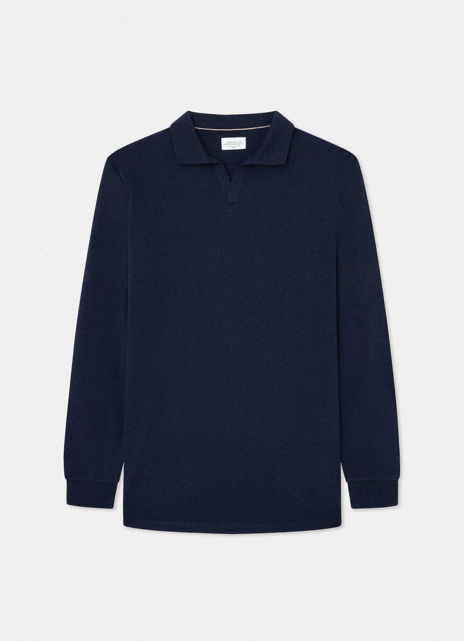 Kleding Hackett London | Katoenen En Wollen Poloshirt Met Lange Mouwen